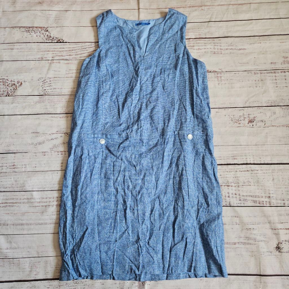 J. McLaughlin Rue Linen Dress Blue Shift Sleeveless Womens Large - Picture 2 of 6